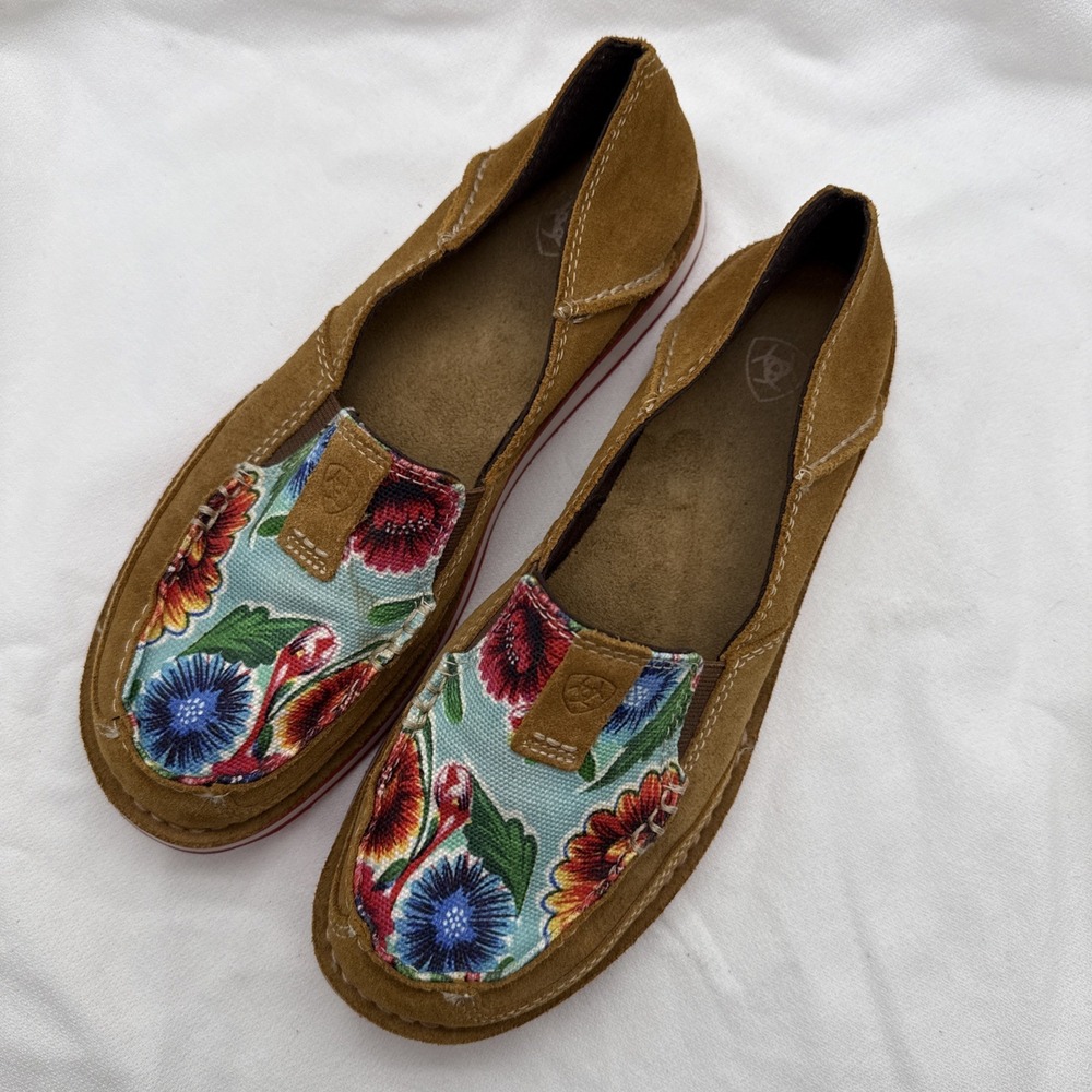Ariat Womens Size 7.5 B Floral Cruisers Shoes Sunburn Brown & Turquoise 10023016